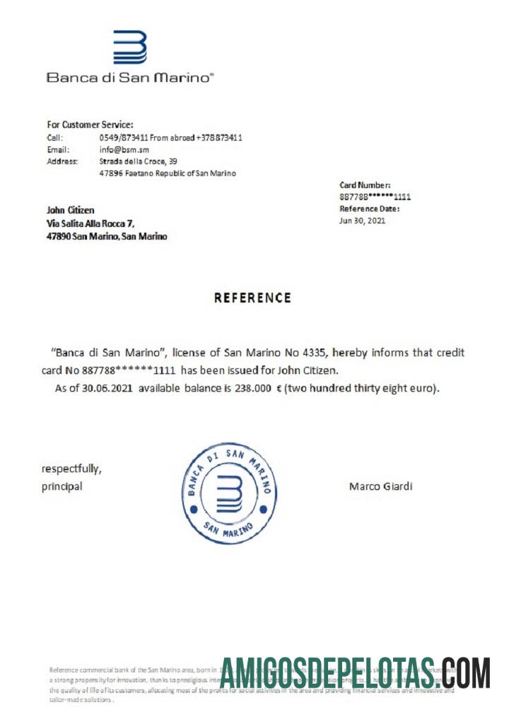 Referência do Banco de San Marino de San Marino amostra